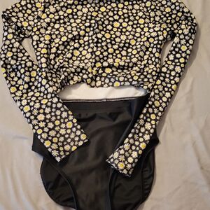 Daisy Print Rash Guard Swimsuit